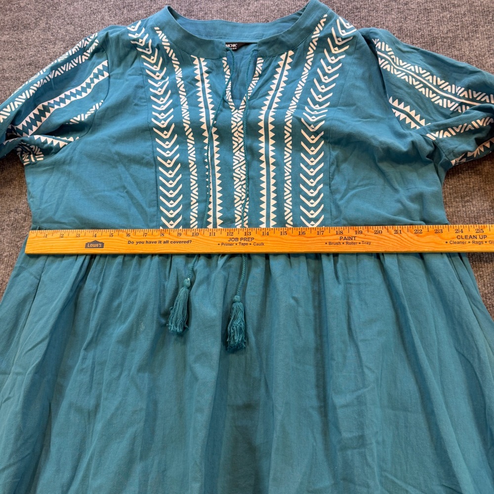 Bloomchic Teal Cotton Embroidered Boho Babydoll Tiered Dress Plus Size 18-20 - Picture 7 of 10